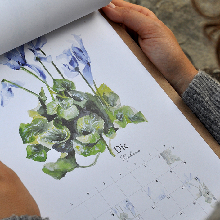 Wall calendar illustrated in watercolor