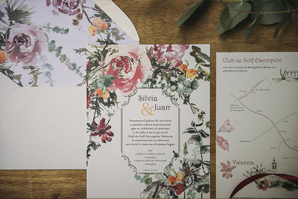 Invitación boda con eucaliptos en acuarela 